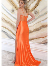 May Queen MQ2052 Spaghetti Straps Sheer Bodice High Slit Prom Dress