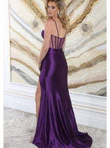 May Queen MQ2052 Spaghetti Straps Sheer Bodice High Slit Prom Dress