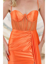 May Queen MQ2052 Spaghetti Straps Sheer Bodice High Slit Prom Dress