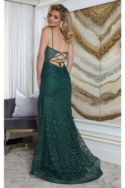 May Queen MQ2054 Spaghetti Strap Gala High Slit Long Dress - Dress
