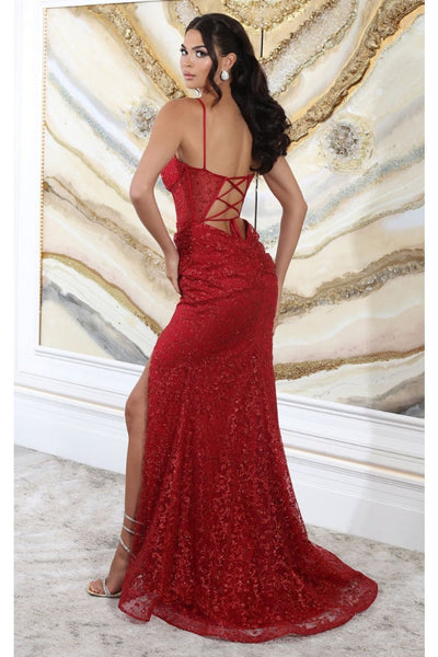 May Queen MQ2054 Spaghetti Strap Gala High Slit Long Dress - Dress