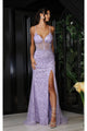 May Queen MQ2054 Spaghetti Strap Gala High Slit Long Dress - LILAC / 2 - Dress