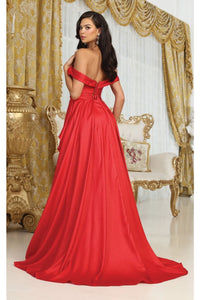 May Queen MQ2056 Off-Shoulder Taffeta Formal High Slit Long Gown - Dress