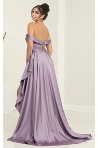 May Queen MQ2056 Off-Shoulder Taffeta Formal High Slit Long Gown - Dress