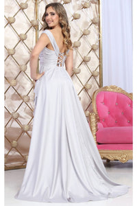 May Queen MQ2056 Off-Shoulder Taffeta Formal High Slit Long Gown - Dress