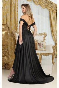 May Queen MQ2056 Off-Shoulder Taffeta Formal High Slit Long Gown - Dress