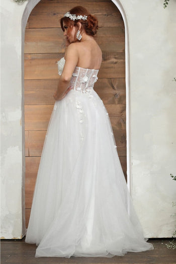 May Queen MQ2059B Ivory Corset Bridal Embellished Long Gown - Dress