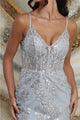 May Queen MQ2060 Glitter Embellished V- Neck Short Prom Dress - SILVER / 4 - Dress
