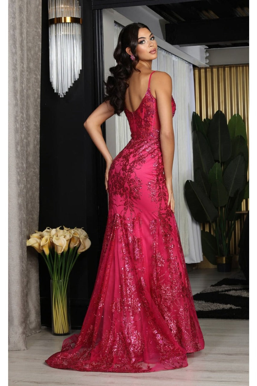 May Queen MQ2061 V-Neck Glitter Pageant Long Gown - Dress