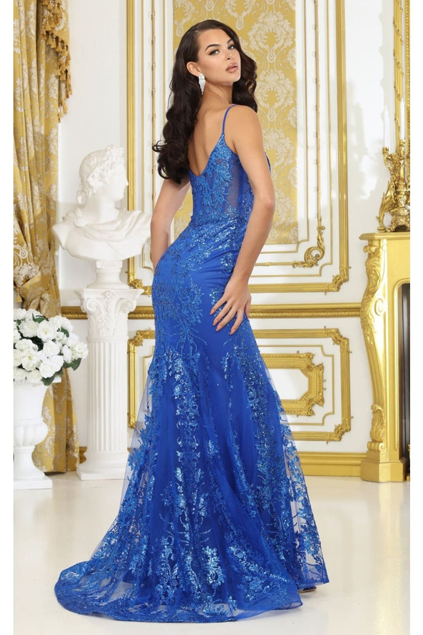 May Queen MQ2061 V-Neck Glitter Pageant Long Gown - Dress