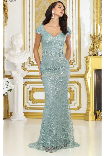 May Queen MQ2062 Floral Appliqued Long Mesh Formal Gown - Dress