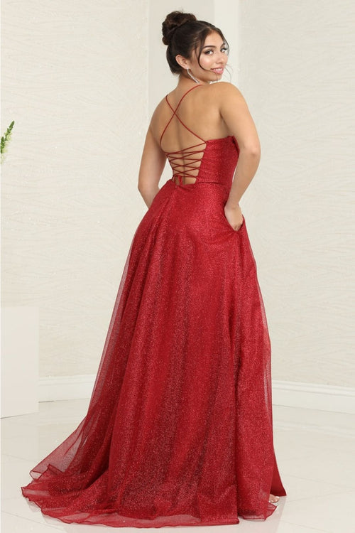 May Queen MQ2064 Glitter Corset Bodice Side Pocket A - Line Dress