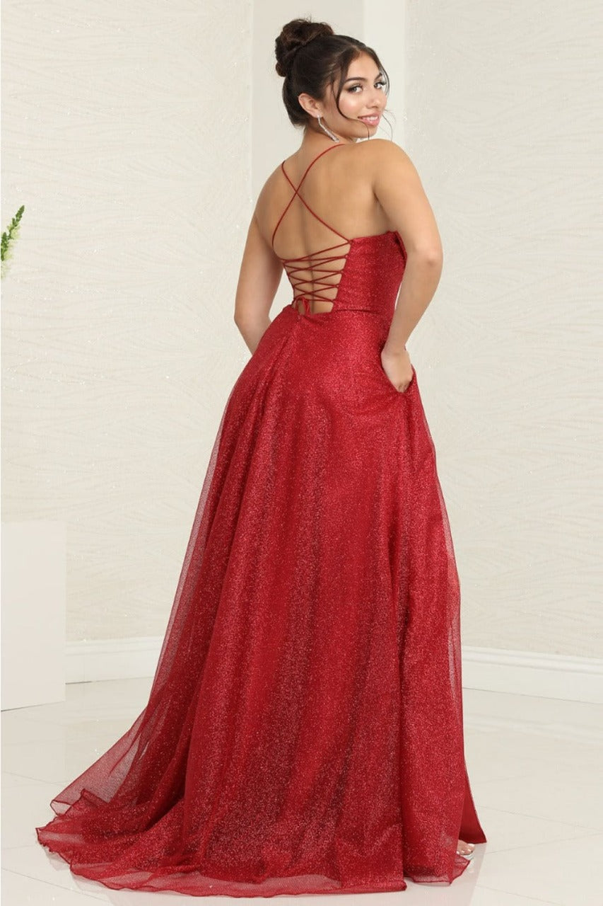 May Queen MQ2064 Glitter Corset Bodice Side Pocket A - Line Dress