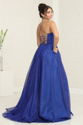 May Queen MQ2064 Glitter Corset Bodice Side Pocket A - Line Dress