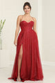 May Queen MQ2064 Glitter Corset Bodice Side Pocket A - Line Dress - BURGUNDY / 4