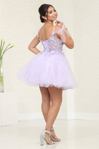 May Queen MQ2066 Sheer Bodice Floral Graduation Short Dress - Dress