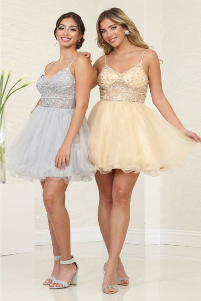 May Queen MQ2067 V-Neck Glitter A-Line Short Prom Dress - SILVER / 2 - Dress