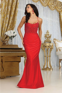 May Queen MQ2073 Scoop Neck Stretch Jersey Prom Dress - RED / 2 - Dress