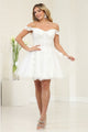 May Queen MQ2081 Off Shoulder 3D Flower Short Cocktail Dress - IVORY / 2 - Dress