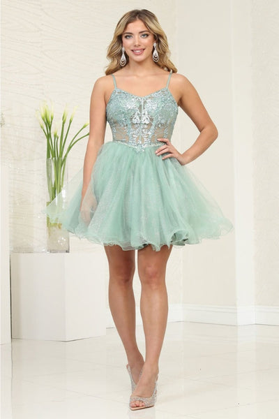 May Queen MQ2082 A-Line Glitter Spaghetti Strap Party Dress - SAGE / 2 - Dress