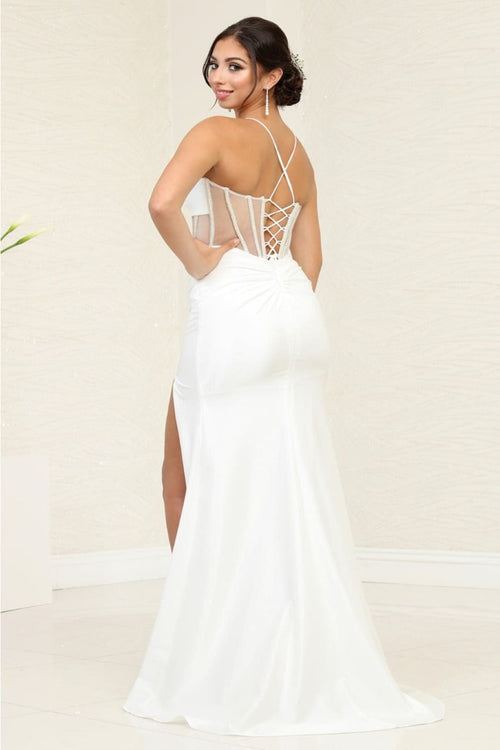 May Queen MQ2088B Spaghetti Strap Sweetheart Slit Ivory Bridal Dress - Dress