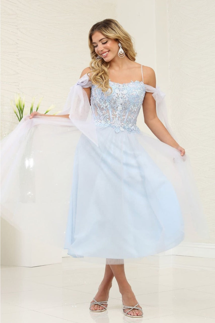 May Queen MQ2089 Semi-Sweetheart Tea Length Party Dress - BABY BLUE / 4 - Dress