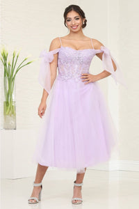 May Queen MQ2089 Semi-Sweetheart Tea Length Party Dress - LILAC / 4 - Dress