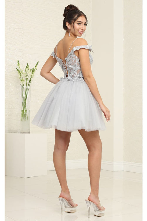 May Queen MQ2090 Cold-Shoulder Fitted Bodice Hoco Short Dress - Dress