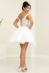 May Queen MQ2090 Cold-Shoulder Fitted Bodice Hoco Short Dress - Dress