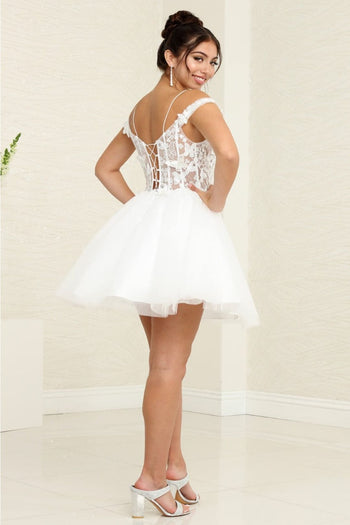 May Queen MQ2090 Cold-Shoulder Fitted Bodice Hoco Short Dress - Dress