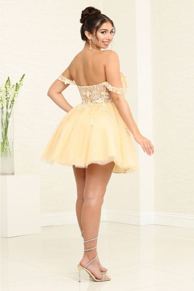 May Queen MQ2091 Off-Shoulder Corset Floral Cocktail Dress - Dress