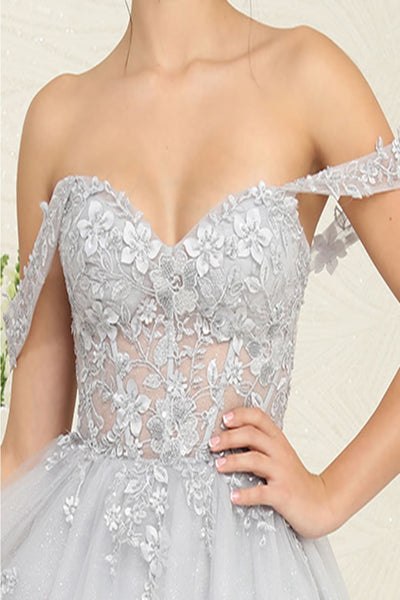 May Queen MQ2091 Off-Shoulder Corset Floral Cocktail Dress - Dress