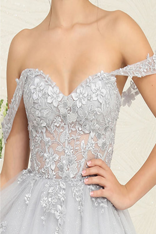 May Queen MQ2091 Off-Shoulder Corset Floral Cocktail Dress - Dress