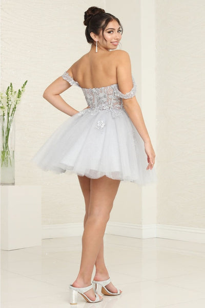 May Queen MQ2091 Off-Shoulder Corset Floral Cocktail Dress - Dress