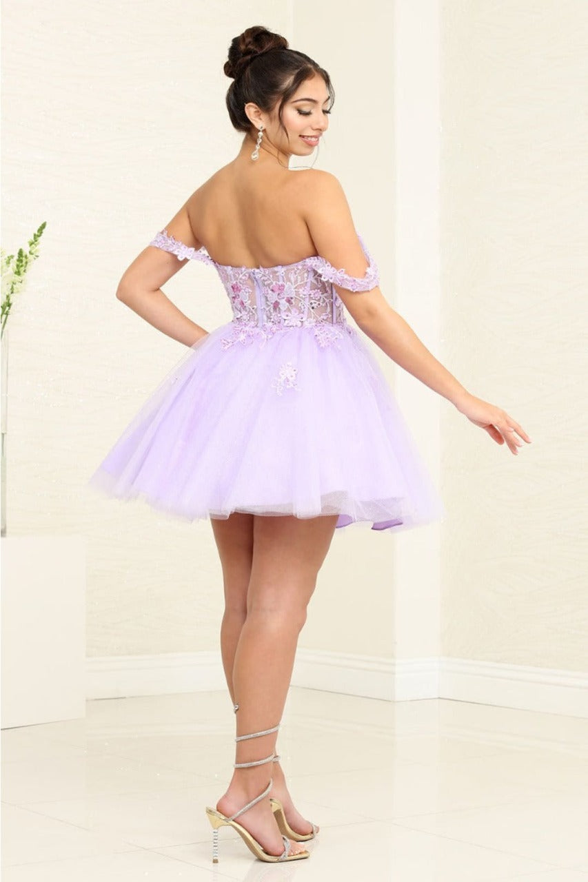 May Queen MQ2091 Off-Shoulder Corset Floral Cocktail Dress - Dress