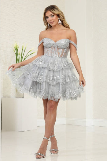 May Queen MQ2094 Sweetheart A-Line Glitter Short Prom Dress - SILVER / 2 - Dress