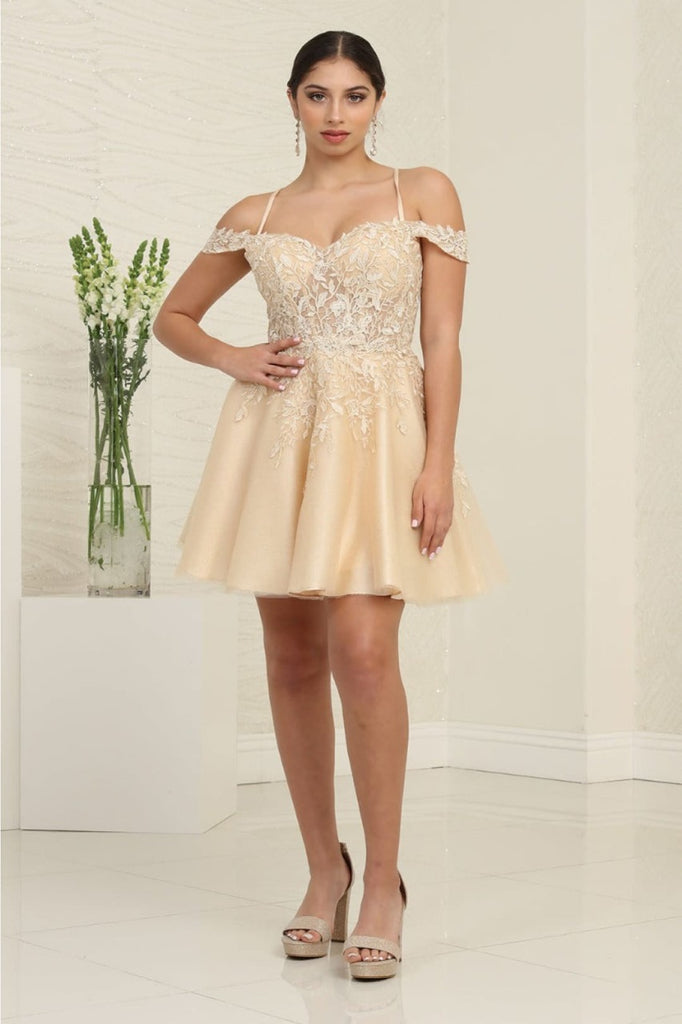 May Queen MQ2099 Cold-Shoulder Cocktail Short Dress - CHAMPAGNE / 4 - Dress