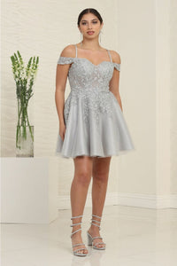 May Queen MQ2099 Cold-Shoulder Cocktail Short Dress - SILVER / 4 - Dress