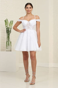 May Queen MQ2099 Cold-Shoulder Cocktail Short Dress - WHITE / 4 - Dress