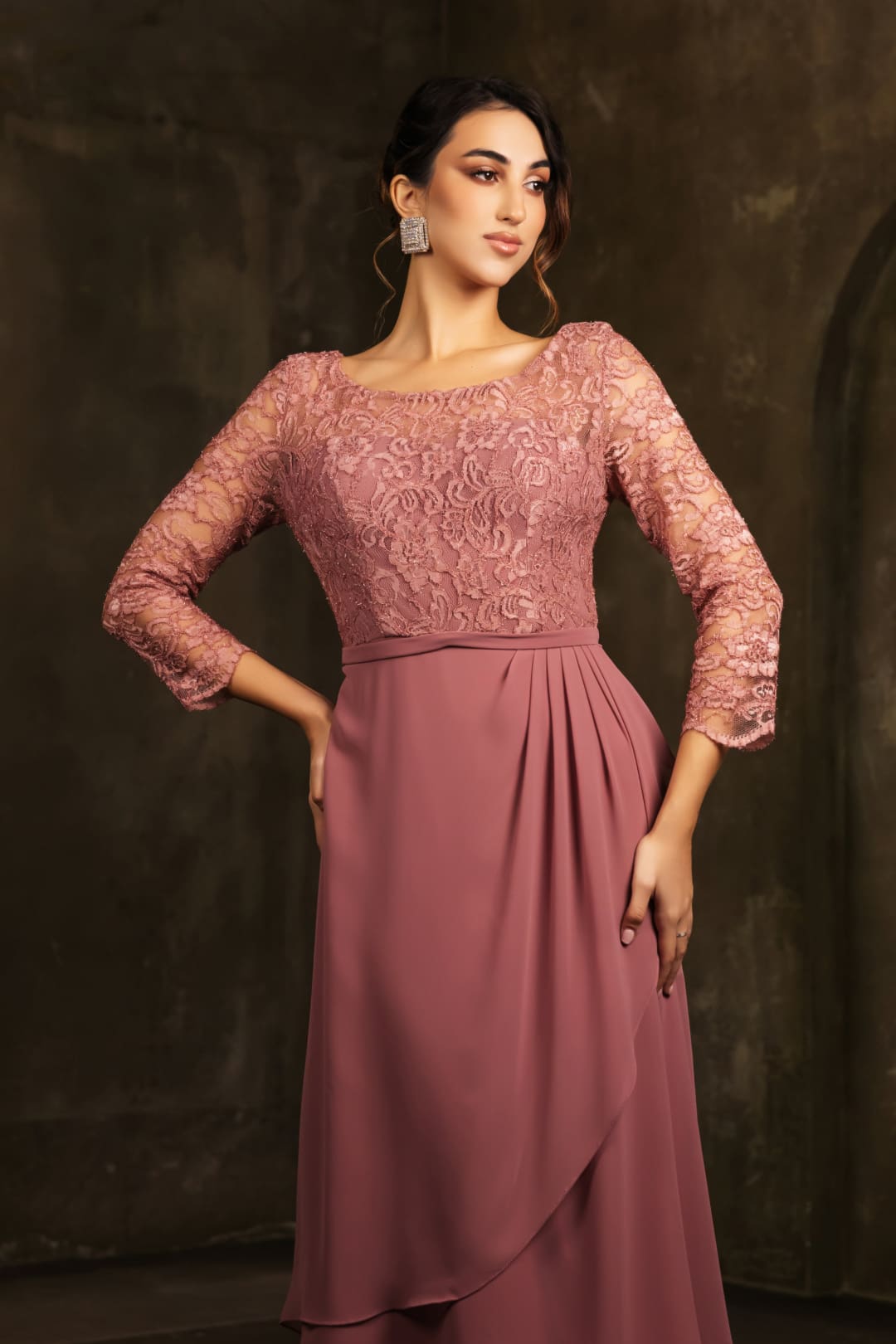 tea length chiffon dress with sleeves May Queen MQ2100 Mother of Bride Size:XLarge and a flattering A beast Lace-Up Short Corset Homecoming