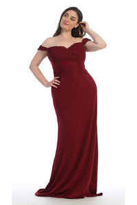 Elegant Form Fitting Evening Dress - Burgundy / 2 - Dresses