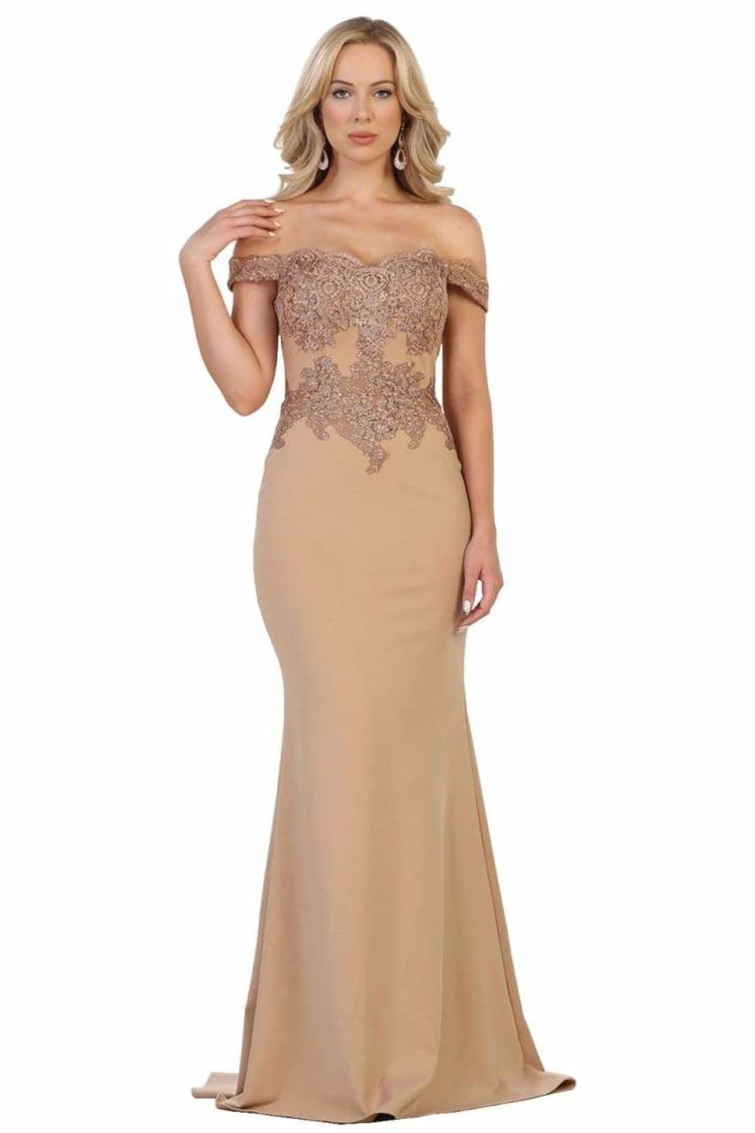 Elegant Form Fitting Evening Dress1 - Champagne / 2