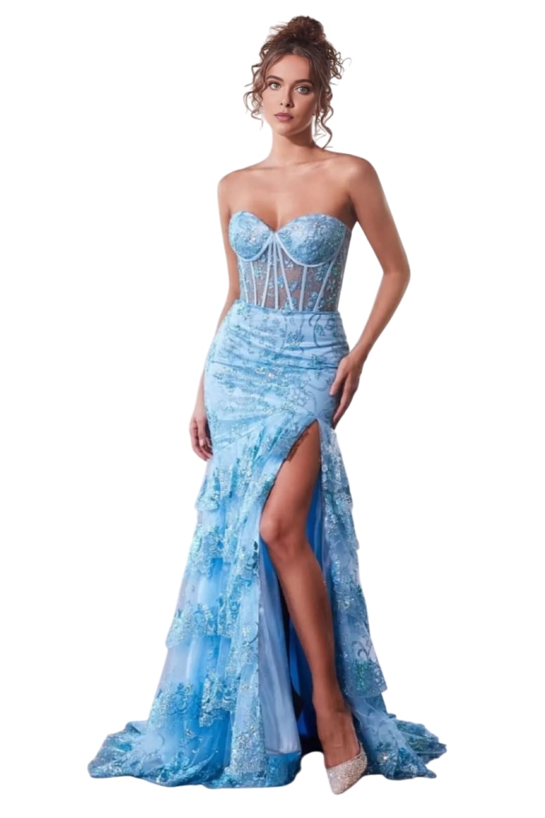 Mermaid Dress 2025 Sexy Strapless Layered Ruffle Gown - BLUE / 2 - Dress