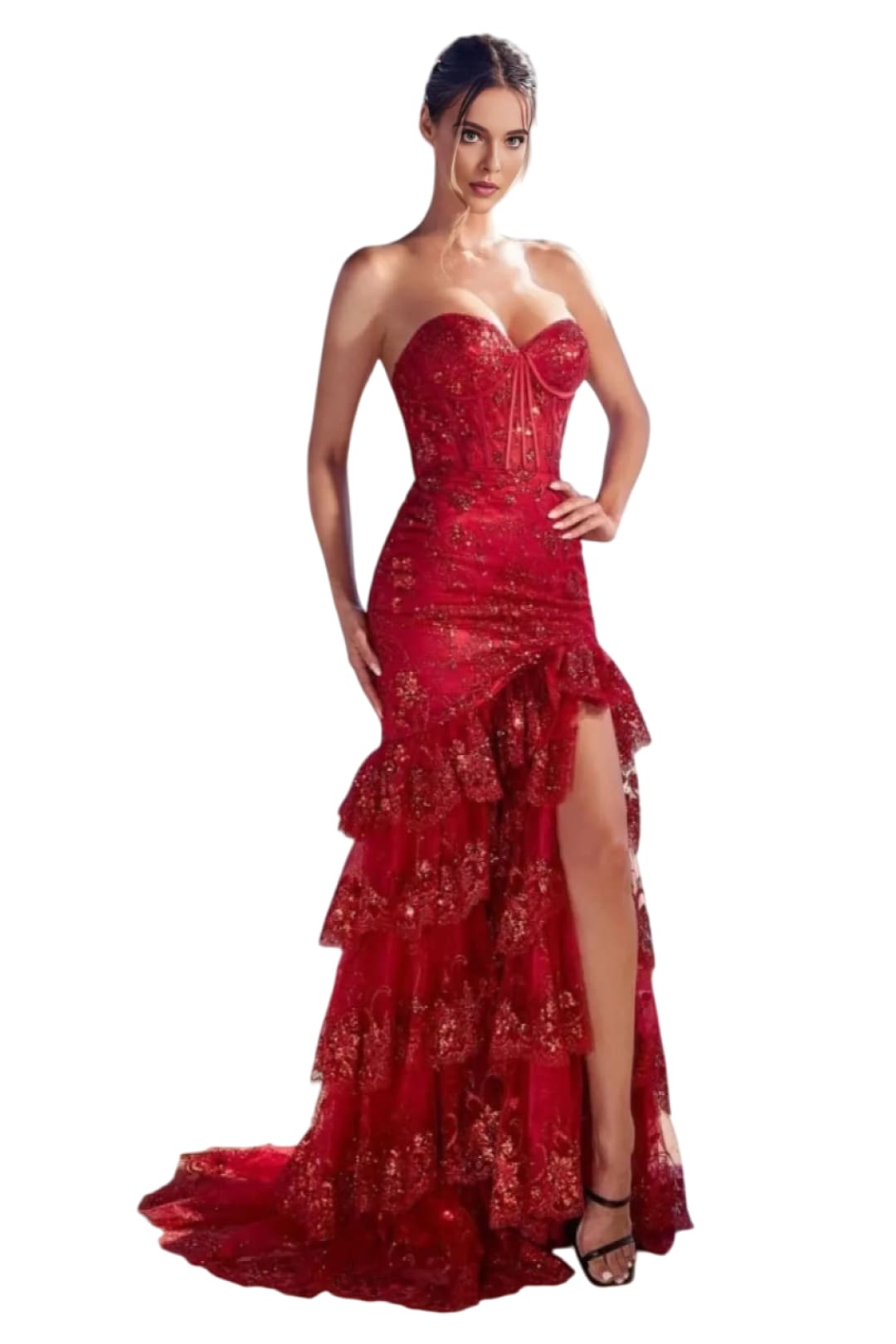 Mermaid Dress 2025 Sexy Strapless Layered Ruffle Gown - DEEP RED / 2 - Dress