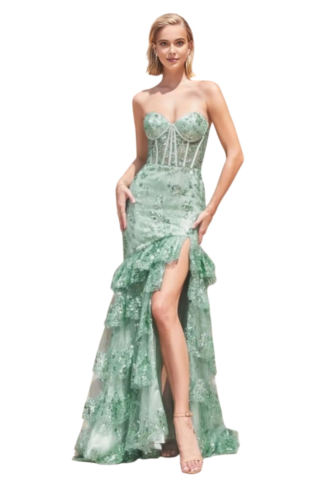 Mermaid Dress 2025 Sexy Strapless Layered Ruffle Gown - SAGE / 2 - Dress
