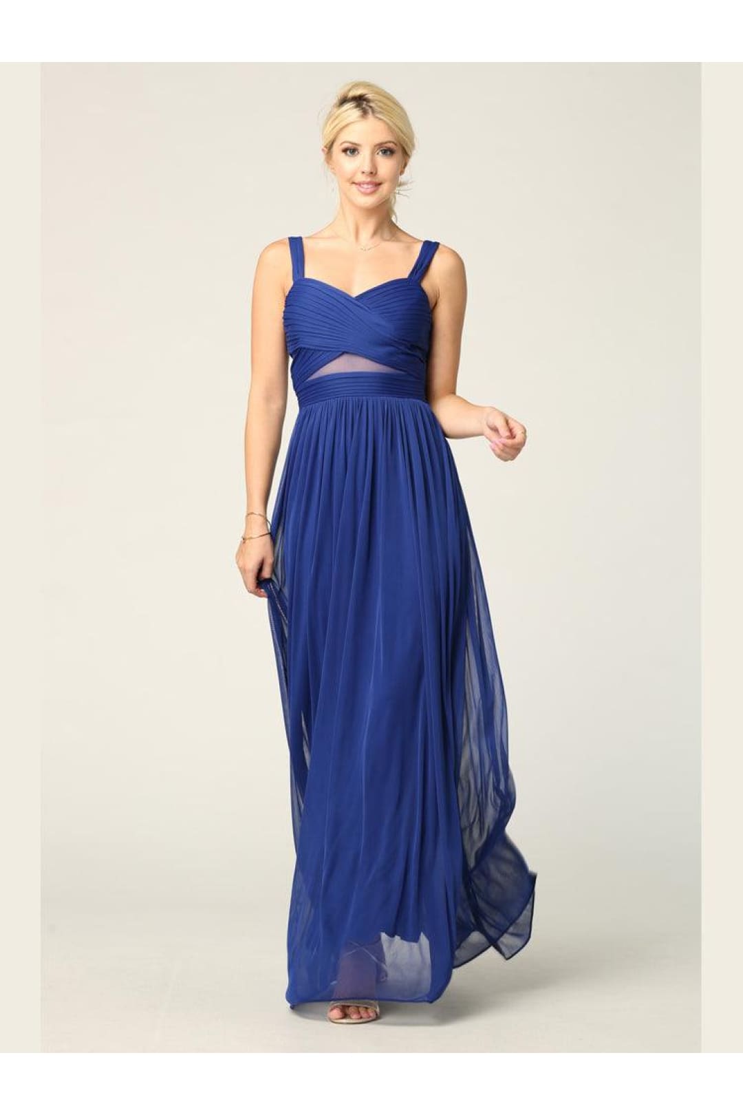 Mesh Sleeveless Long Bridesmaid Dress Royal