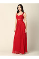 Mesh Sleeveless Long Bridesmaid Dress Red