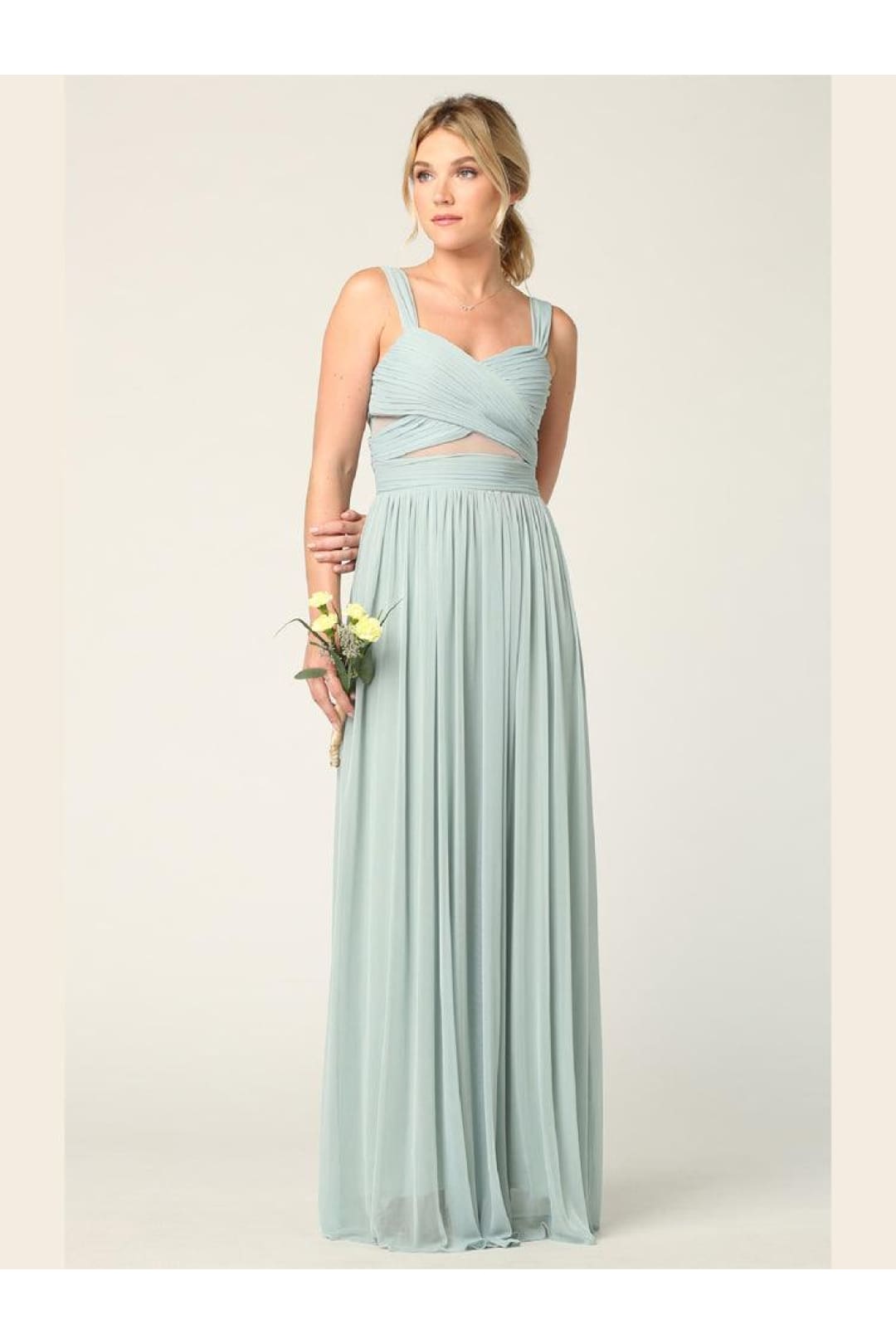 Mesh Sleeveless Long Bridesmaid Dress Sage
