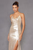 Metallic Fitted V-Neck Slit Gown by Juliet JT2502A - Long Formal Dresses