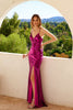 Metallic Fitted V-Neck Slit Gown by Juliet JT2502A - Long Formal Dresses